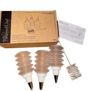 Pampered Chef Decorator Bottle Set 3 Bottles Tips Couplers Brush Box
